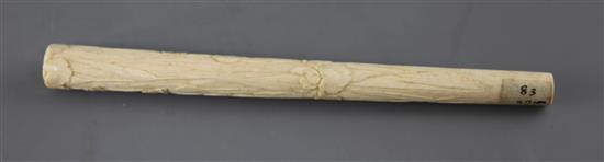 Three Japanese ivory parasol handles and two small boxes and covers, early 20th century, 3.5cm - 23.7cm